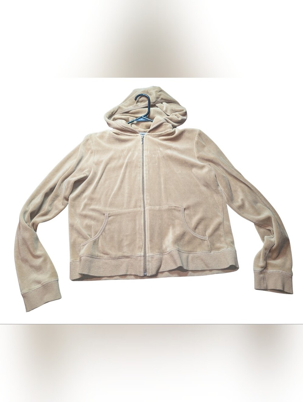 90's Chadwicks Tan Hooded Zip-Up Velour Jacket